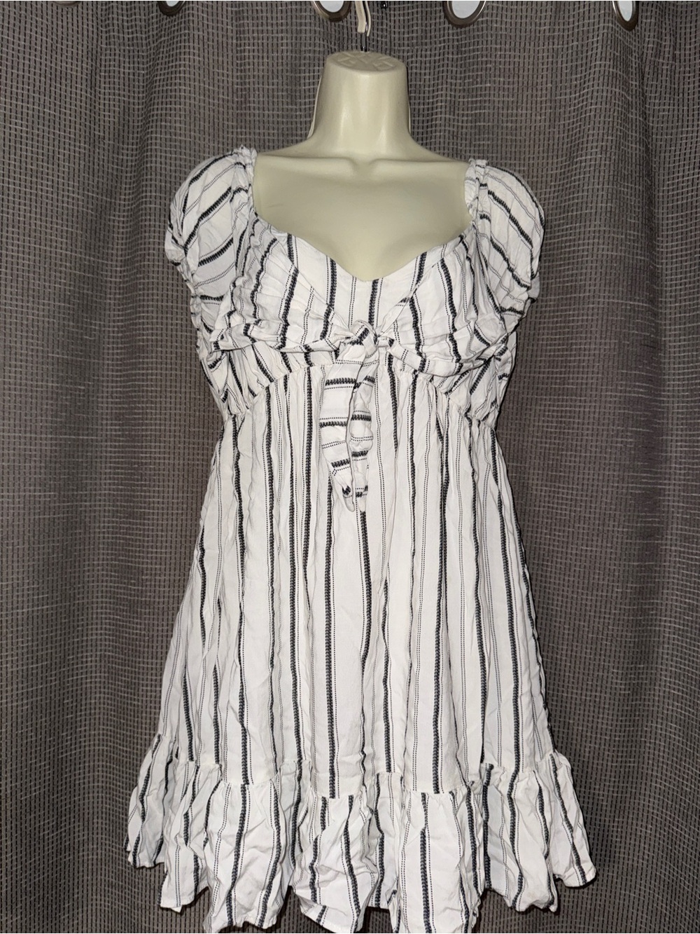 White and Black Striped Ruffle Mini Dress